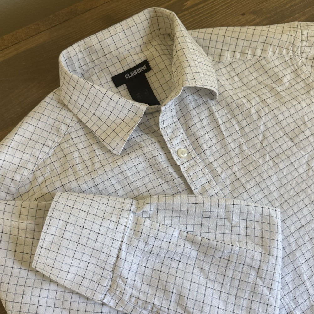 Claiborne Men's Small Plaid Long Sleeve Button Up Shirt Collar Top 100% Cotton